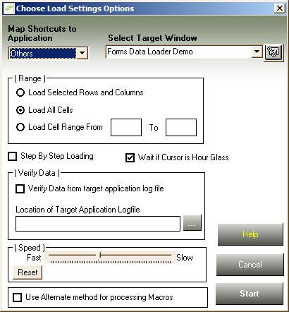 Loading Options window