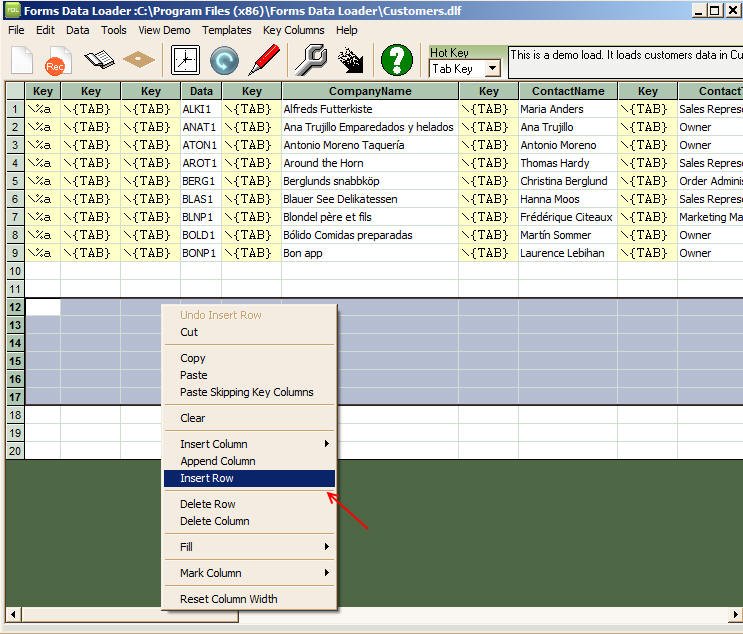 insert row option