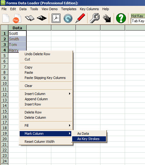dataloader convert column as keystroke or copy & paste data