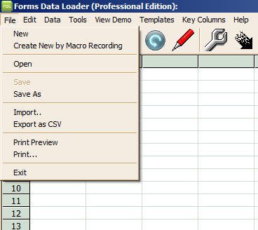 file menu in data loader