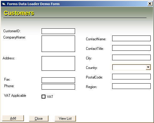 sample data entry form