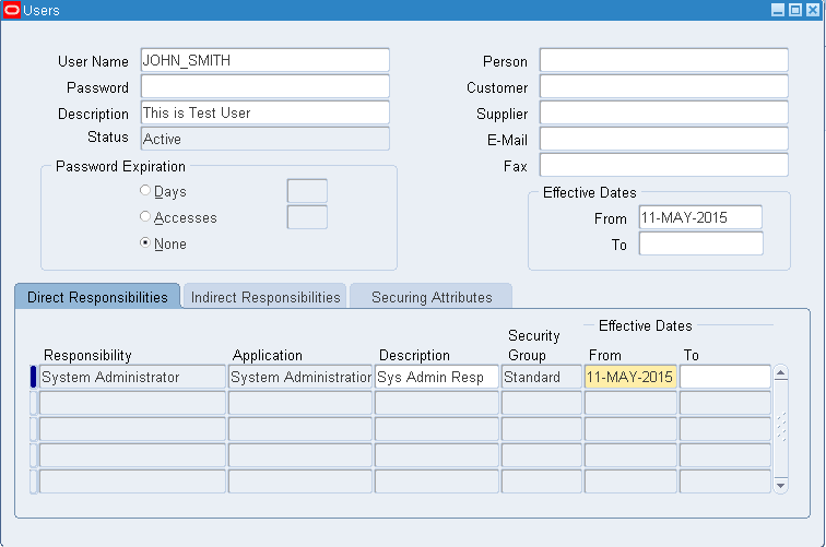 Filled Users form in Oracle EBS / Apps