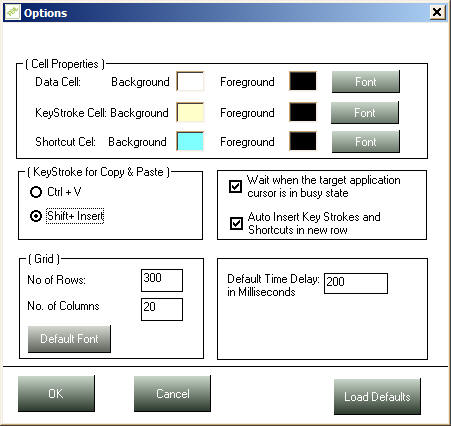 data loader options window