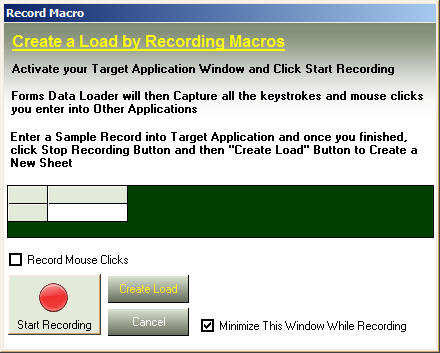 Record Macro window in Data Loader