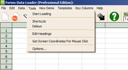 Tools menu in data loader